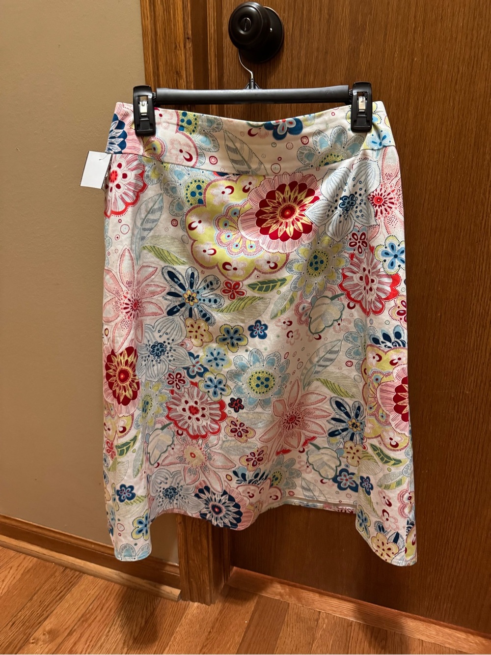 Relativity Floral A-Line Skirt in White with Red, Blue & Yellow Accents
